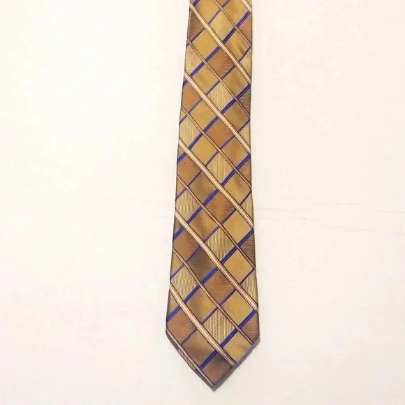 Michael Michael Kors Tan Blue Striped 100% Silk Tie - Picture 1 of 6